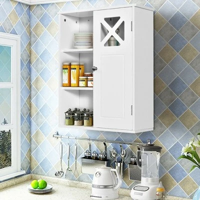 Costway Wall-Mounted Cabinet Bathroom Storage 2-Tier Shelf Multipurpose Organizer White 6 Costway Wall-Mounted Cabinet Bathroom Storage 2-Tier Shelf Multipurpose Organizer White - Image 6