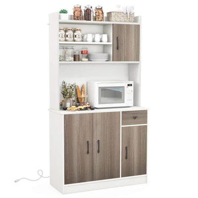 Costway 4-Door 71'' Kitchen Buffet Pantry Storage Cabinet W/Hutch Adjustable Shelf White 10 Costway 4-Door 71'' Kitchen Buffet Pantry Storage Cabinet W/Hutch Adjustable Shelf White - Image 10