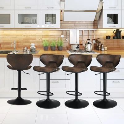 Costway Set Of 4 Adjustable Bar Stools Swivel Bar Chairs Pub Kitchen Retro Brown 2 Costway Set Of 4 Adjustable Bar Stools Swivel Bar Chairs Pub Kitchen Retro Brown - Image 2