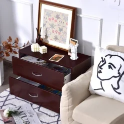 Costway 2-Drawer Dresser Horiztonal Organizer W/Handle Wood End Table Nightstand -Costway GUEST 652d493a 5515 4dfd 9996 1f56444da625