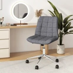 Costway Upholstered Armless Office Chair With Adjustable Height & Wheels For Small Spaces Gray/White -Costway GUEST 653012c3 ef60 4691 9535 39aab76a7fa7