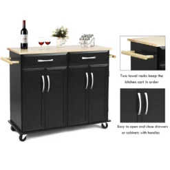 Costway Rolling Kitchen Trolley Island Black Cart Wood Top Storage Cabinet Utility W/ Drawers -Costway GUEST 653f2e32 9420 4cc0 b528 10cdda8d2672