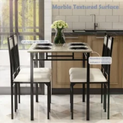 Costway 5 Piece Faux Marble Dining Set Table And 4 Chairs Kitchen Breakfast Furniture Grey -Costway GUEST 654e6d40 e09d 451d 8897 8b98f32b0df0