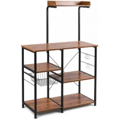 Costway 4-Tier Vintage Kitchen Baker's Rack Utility Microwave Stand W/ Basket & 5 Hooks -Costway GUEST 65643966 2c05 48c1 81b0 8cfbbf53ef78
