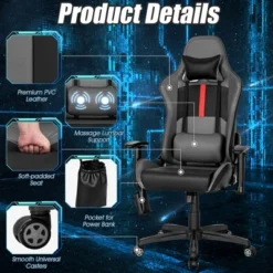 Costway Massage Gaming Chair With 2 Bluetooth Speakers Adjustable Swivel Racing Style Chair -Costway GUEST 65b169c6 a48d 40e0 b7da 083eef636664