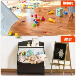 Costway Kids Wooden Toy Storage Unit Organizer W/Rolling Toy Box & Plastic Bins NaturalEspresso -Costway GUEST 6649d054 ddae 4200 95c9 643014cf866f