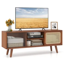 Costway Modern TV Stand Entertainment Center Media Console With Rattan Glass Sliding Doors Natural/Brown 20 Costway Modern TV Stand Entertainment Center Media Console With Rattan Glass Sliding Doors Natural/Brown -Costway GUEST 669e5df9 f577 4373 aadc 1e79d50a87ba