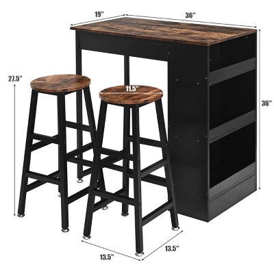 Costway 3 Pieces Bar Table Set Industrial Counter With Storage Black 1 Costway 3 Pieces Bar Table Set Industrial Counter With Storage Black