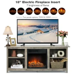 Costway 58'' 2-Tier Fireplace TV Stand W/18'' Electric Fireplace Grey Up To 65'' -Costway GUEST 670eac43 b0d5 4631 afde addbd8aa21cf