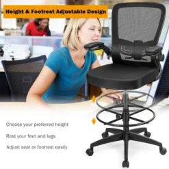 Costway Adjustable Swivel Drafting Chair With Flip-Up Armrests Adjustable Lumbar Support Black&White/Black -Costway GUEST 67435694 d9f3 4f99 8e72 54a2d5dcb616