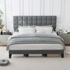 Costway Full/Queen/King Size Bed Frame Modern Linen Fabric Upholstered Platform Bed With Headboard 14 Costway Full/Queen/King Size Bed Frame Modern Linen Fabric Upholstered Platform Bed With Headboard -Costway GUEST 67713d2d ad83 4ebb 97aa eefbf9ed8231