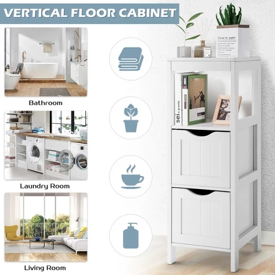 Costway Bathroom Floor Cabinet Freestanding Side Storage Organizer W/2 Removable Drawers 4 Costway Bathroom Floor Cabinet Freestanding Side Storage Organizer W/2 Removable Drawers - Image 4