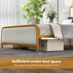 Costway Full Gold Metal Bed Frame Upholstered Platform Bed With Velvet Headboard 20 Costway Full Gold Metal Bed Frame Upholstered Platform Bed With Velvet Headboard -Costway GUEST 67d62c3f 8194 4a5a a099 780d93224c9a