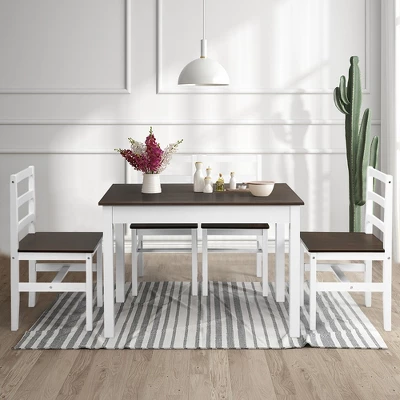 Costway 5pcs Dining Set Solid Wood Compact Kitchen Table & 4 Chairs Modern 4 Costway 5pcs Dining Set Solid Wood Compact Kitchen Table & 4 Chairs Modern - Image 4