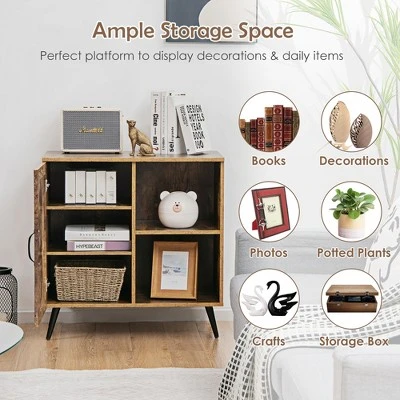 Costway Mid-century Storage Door Cabinet Cupboard W/4 Legs Adjustable Shelf Rustic Brown 6 Costway Mid-century Storage Door Cabinet Cupboard W/4 Legs Adjustable Shelf Rustic Brown - Image 6