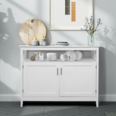 Costway Modern Kitchen Storage Cabinet Buffet Server Table 36" Sideboard Dining Wood White 2 Costway Modern Kitchen Storage Cabinet Buffet Server Table 36" Sideboard Dining Wood White - Image 2