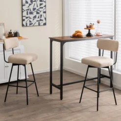 Costway Set Of 4 Swivel Bar Stools Bar Height Upholstered Kitchen Dining Chairs Gray/Beige -Costway GUEST 68368a7b fe58 4b8b 8ff2 3f752e20c0b7