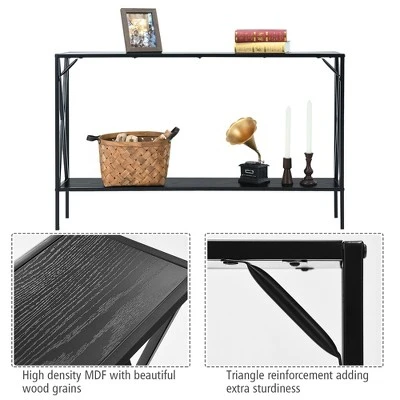 Costway 2 Tier Console Table Narrow Accent Side Entryway Table Metal Frame Black 7 Costway 2 Tier Console Table Narrow Accent Side Entryway Table Metal Frame Black - Image 7