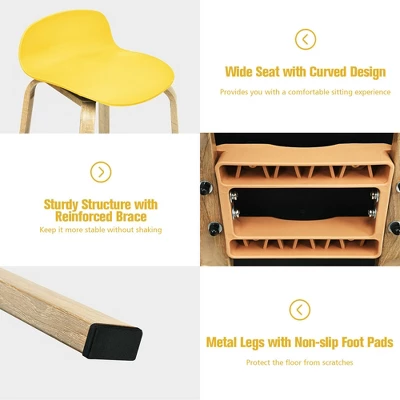 Costway Modern Set Of 4 Barstools 30inch Pub Chairs W/Low Back & Metal Legs Yellow 8 Costway Modern Set Of 4 Barstools 30inch Pub Chairs W/Low Back & Metal Legs Yellow - Image 8