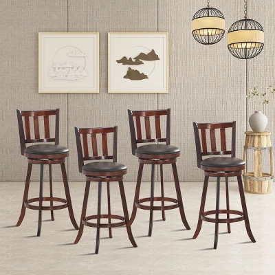 Costway Set Of 4 29.5'' Swivel Bar Stool Leather Padded Dining Kitchen Pub Bistro Chair Low Back 2 Costway Set Of 4 29.5'' Swivel Bar Stool Leather Padded Dining Kitchen Pub Bistro Chair Low Back - Image 2