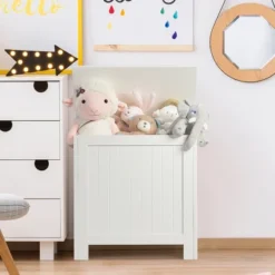 Costway Wooden Toy Box Kids Storage Chest Organizer W/ Flip-Top Lid & Safety Hinge White -Costway GUEST 69195bad 94f9 43dc ba7e a5b256529033