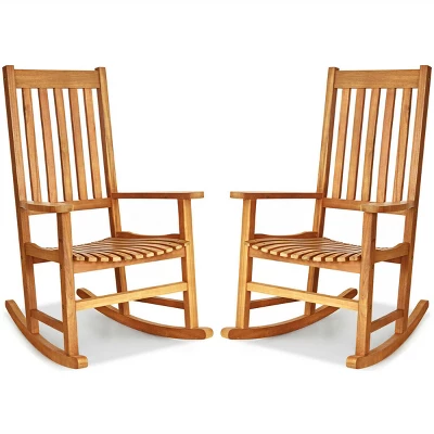 Costway 2PCS Wood Rocking Chair Porch Rocker High Back Garden Seat Indoor Outdoor 12 Costway 2PCS Wood Rocking Chair Porch Rocker High Back Garden Seat Indoor Outdoor - Image 12