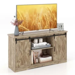 Costway 59'' Farmhouse TV Stand Sliding Barn Door Cabinet W/ Adjustable Shelf -Costway GUEST 6944094f 52d5 4a71 b07d a44b058b9971