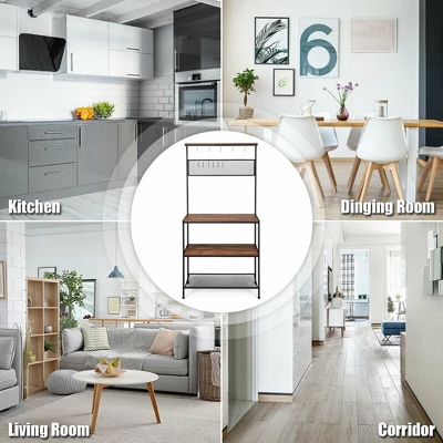 Costway 4-Tier Kitchen Bakers Rack Microwave Oven Stand Industrial W/Hooks & Mesh Panel 4 Costway 4-Tier Kitchen Bakers Rack Microwave Oven Stand Industrial W/Hooks & Mesh Panel - Image 4