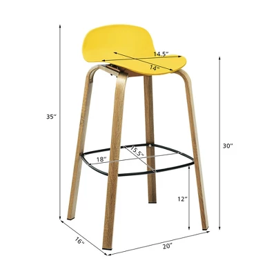 Costway Modern Set Of 4 Barstools 30inch Pub Chairs W/Low Back & Metal Legs Yellow 3 Costway Modern Set Of 4 Barstools 30inch Pub Chairs W/Low Back & Metal Legs Yellow - Image 3