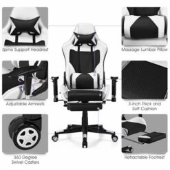 Costway Massage Gaming Chair Reclining Racing Office Computer Chair With Footrest White -Costway GUEST 69f86465 b89d 42e7 9992 f691b0854d04