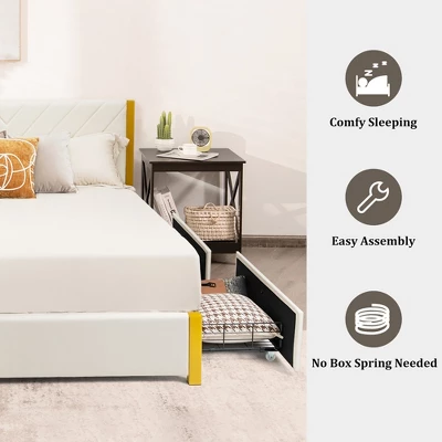 Costway FullQueen Size Upholstered Bed Frame Wooden Slatted Adjustable Headboard 4 Drawers 5 Costway FullQueen Size Upholstered Bed Frame Wooden Slatted Adjustable Headboard 4 Drawers - Image 5