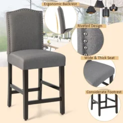 Costway Set Of 4 Upholstered Bar Stools 25'' Bar Height Chairs With Rubber Wood Legs Grey/Beige 19 Costway Set Of 4 Upholstered Bar Stools 25'' Bar Height Chairs With Rubber Wood Legs Grey/Beige -Costway GUEST 6a2d264a 0ab8 4050 89b5 69d6cf3c8083
