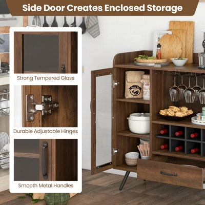 Costway Kitchen Storage Cabinet Sideboard With 3-Row Wineglass Holder Removable Rack Tempered Glass Door & Anti-Tipping Kits 1 Costway Kitchen Storage Cabinet Sideboard With 3-Row Wineglass Holder Removable Rack Tempered Glass Door & Anti-Tipping Kits