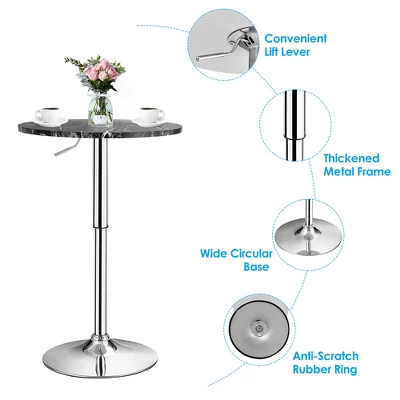 Costway Round Bistro Bar Table Height Adjustable 360-degree Swivel Black 8 Costway Round Bistro Bar Table Height Adjustable 360-degree Swivel Black - Image 8