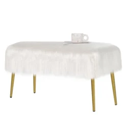 Costway Fauxfur Ottoman Bench Modern Vanity Bench Stool W/ Golden Legs WhitePink -Costway GUEST 6ab101b8 9ad3 4f2e 9573 ae24571e588f