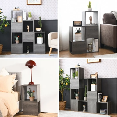 Costway Bookshelf Free Combination Bookcase Storage Organizer Display Shelf Gray 6 Costway Bookshelf Free Combination Bookcase Storage Organizer Display Shelf Gray - Image 6