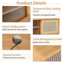 Costway Modern TV Stand Entertainment Center Media Console With Rattan Glass Sliding Doors Natural/Brown 19 Costway Modern TV Stand Entertainment Center Media Console With Rattan Glass Sliding Doors Natural/Brown -Costway GUEST 6b19ac88 5bb2 4163 ac20 0311268a3ae8