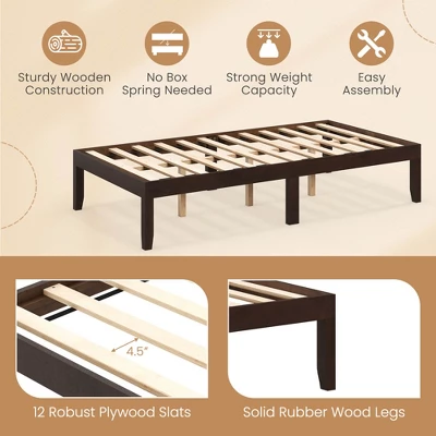 Costway Twin/Full/Queen Size Wooden Platform Bed Frame 14" With Rubber Wood Legs Under-bed Storage Brown 6 Costway Twin/Full/Queen Size Wooden Platform Bed Frame 14" With Rubber Wood Legs Under-bed Storage Brown - Image 6