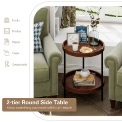 Costway 2-tier Round Side End Table Storage Shelf Rubber Wood Accent Nightstand -Costway GUEST 6c2e316f 990e 423d 9f0d 08af8ed86d16
