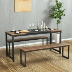Costway 63'' Dining Table Rectangular Two-Tone Kitchen Table For 6 People W/ Metal Frame -Costway GUEST 6c52045f 8d65 477f 8bbe 5a972397227a
