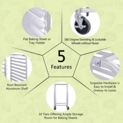 Costway 10 Sheet Aluminum Bakery Rack Silver Commercial Cookie Bun Pan Kitchen W/Wheel -Costway GUEST 6c752f31 84ac 4f1a a777 72ef02cc60d9