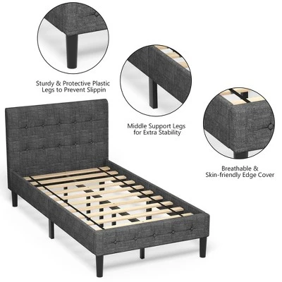 Costway Twin Upholstered Bed Frame Button Tufted Headboard Mattress Foundation 4 Costway Twin Upholstered Bed Frame Button Tufted Headboard Mattress Foundation - Image 4