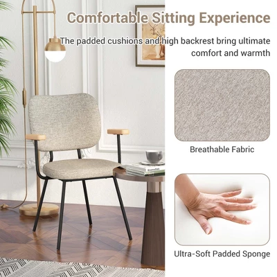 Costway Set Of 2 Modern Linen Fabric Dining Chairs Padded Kitchen Accent Armchair Grey/Orange 7 Costway Set Of 2 Modern Linen Fabric Dining Chairs Padded Kitchen Accent Armchair Grey/Orange - Image 7