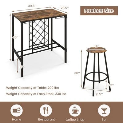 Costway 5PCS Bar Table & Stools Set Industrial Bistro Set With Wine Rack & Glass Holder 3 Costway 5PCS Bar Table & Stools Set Industrial Bistro Set With Wine Rack & Glass Holder - Image 3