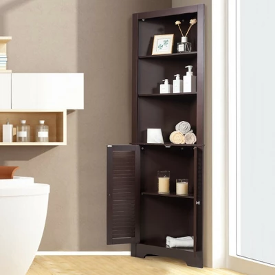 Costway Bathroom Corner Storage Cabinet Free Standing Tall Bathroom Cabinet W/3 Shelves 2 Costway Bathroom Corner Storage Cabinet Free Standing Tall Bathroom Cabinet W/3 Shelves - Image 2