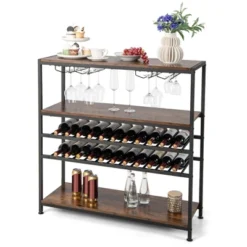 Costway Rustic 5-tier Wine Rack Table 22 Bottle Wine Cabinet Freestanding With Glass Holder -Costway GUEST 6d00ccbe be76 4c6e 8246 79b47c1e3480