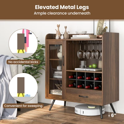 Costway Kitchen Storage Cabinet Sideboard With 3-Row Wineglass Holder Removable Rack Tempered Glass Door & Anti-Tipping Kits 4 Costway Kitchen Storage Cabinet Sideboard With 3-Row Wineglass Holder Removable Rack Tempered Glass Door & Anti-Tipping Kits - Image 4