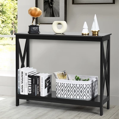 Costway 2-Tier Console Table X-Design Bookshelf Sofa Side Accent Table W/Shelf White BlackEspressoWood Grain 1 Costway 2-Tier Console Table X-Design Bookshelf Sofa Side Accent Table W/Shelf White BlackEspressoWood Grain