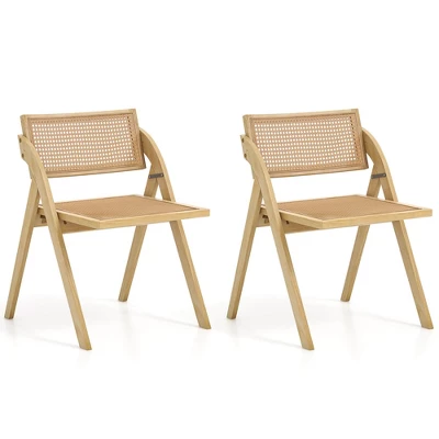 Costway Foldable Dining Chairs Set Of 2/4 With Woven Rattan Backrest & Seat Rubber Wood Frame Natural 8 Costway Foldable Dining Chairs Set Of 2/4 With Woven Rattan Backrest & Seat Rubber Wood Frame Natural - Image 8