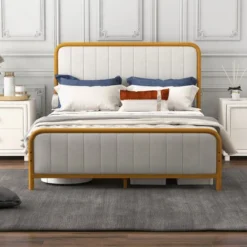 Costway Full Gold Metal Bed Frame Upholstered Platform Bed With Velvet Headboard 15 Costway Full Gold Metal Bed Frame Upholstered Platform Bed With Velvet Headboard -Costway GUEST 6e7f37cc b705 42fe b85f c4bd4472a319
